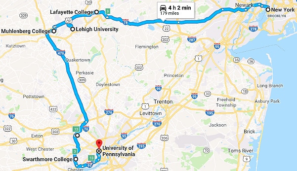 pennsylvania college tour itinerary